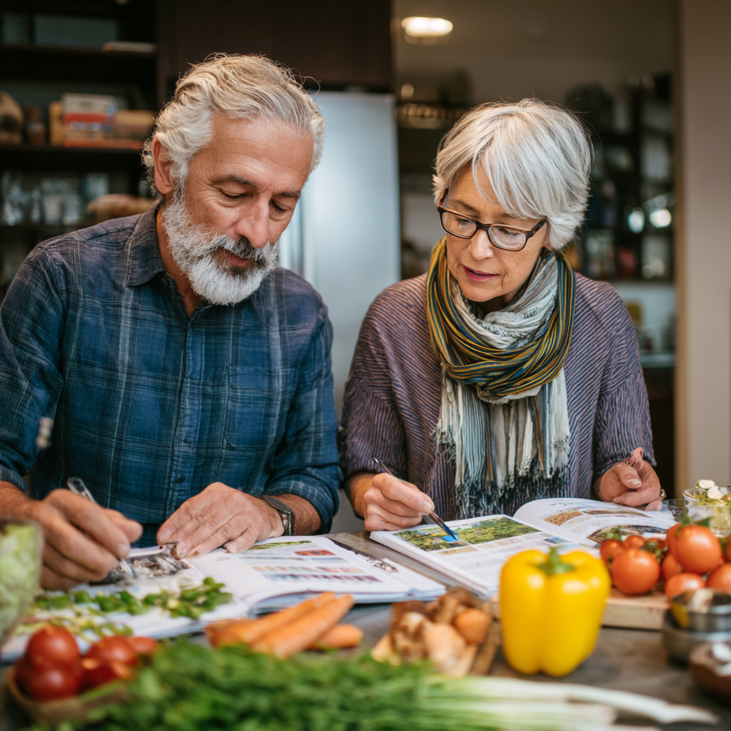 older adults reviewing different meal planning options